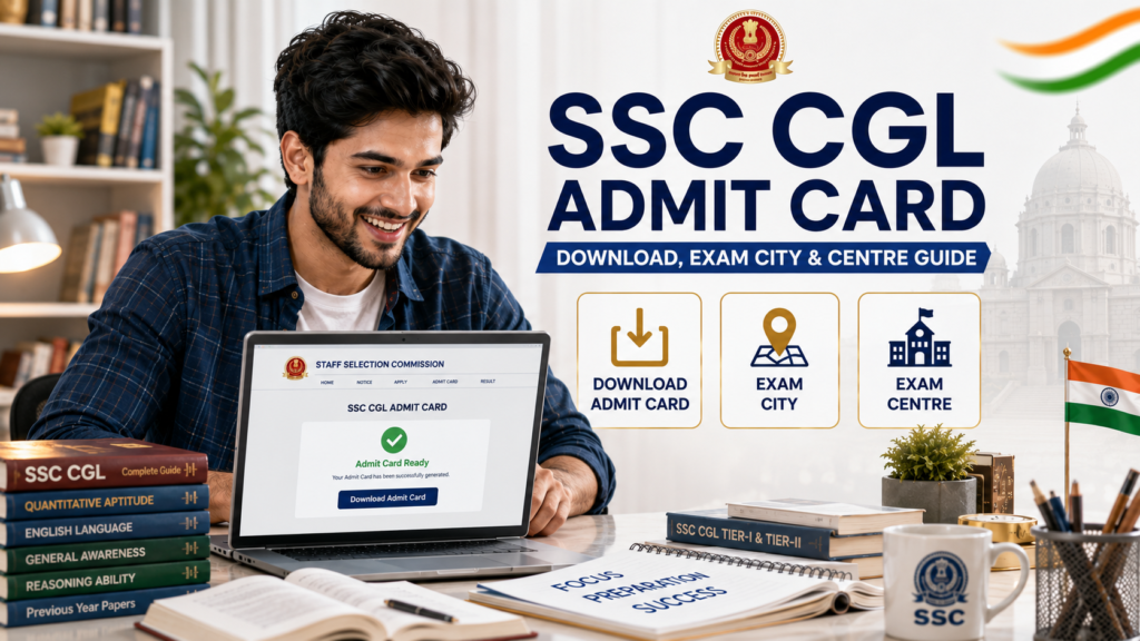 SSC CGL admit card 2026 download, exam city and centre guide banner